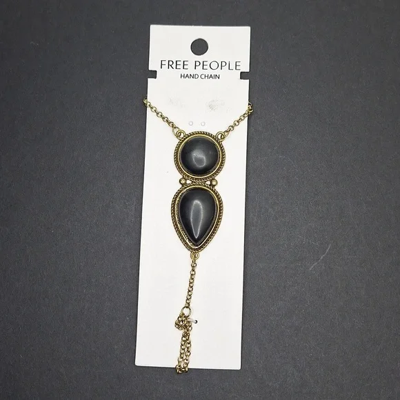 Onyx stone hand chain bracelet ring combination jewelry accessory - Picture 3 of 14